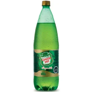 Botella de bebida Canada Dry Ginger Ale de 1,5 litros sobre fondo blanco.